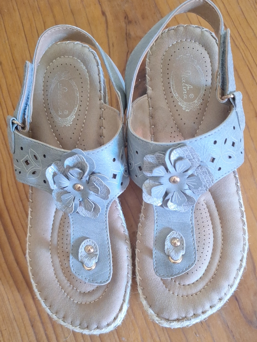 Italina Light Gray Flower-Accent Womens Sandals